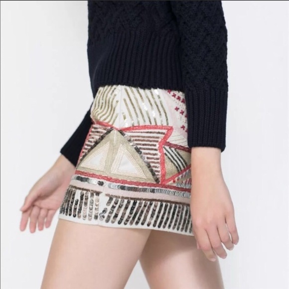 New ZARA Graphic tribal pattern sequin skirt - Picture 3 of 8